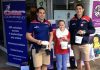 Tasman Makos Vernon Fredericks, left, and Bryce Heem with Italy. All joined the Car Company staff to raise money for Nelson Women’s Refuge on the streets of Nelson last week.