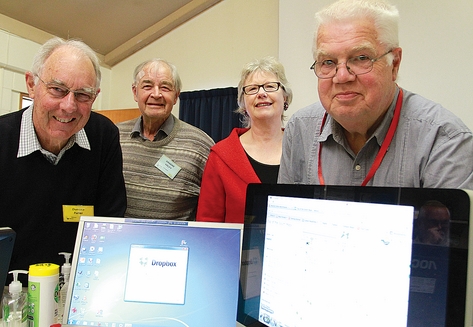 Some of the committee members of Seniornet Nelson which will celebrate its 20th anniversary in a fortnight are from left; Duncan Fuller, Graeme Valpy, E'beth McKendry and Lindsay Hunter. Photo: Andrew Board.