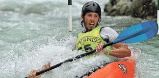Phil Palzer, a raft guide from Murchison, competes in the kayak slalom at last year’s Buller Festival. Photo: Barry Whitnall/Shuttersport.