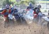 Motocross riders take off in one of the feature races during the Nelson Flat Track Champs over the weekend. Photo: Evan Barnes/Shuttersport.
