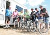 Brightwater Wine and Food Festival's, from left, Jim Scott, Pete Glue, Ray Day, Ras Zachariassen, Kevin Cross, Ken McDonald and Rob Grey, are encouraging people to bike and take campervans to the festival. Photo: Simon Bloomberg.